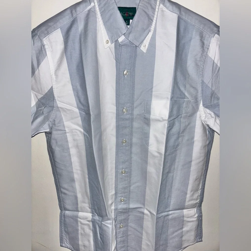 NWT J.Crew Short-sleeve cotton oxford shirt White Grey Blue Small Stripe Preppy